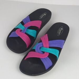 VINTAGE 80s Slide Sandals Multi Color Grandco Women's Size 8